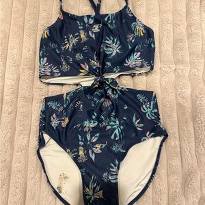 Navy Tropical Print Two-Piece Swimsuit